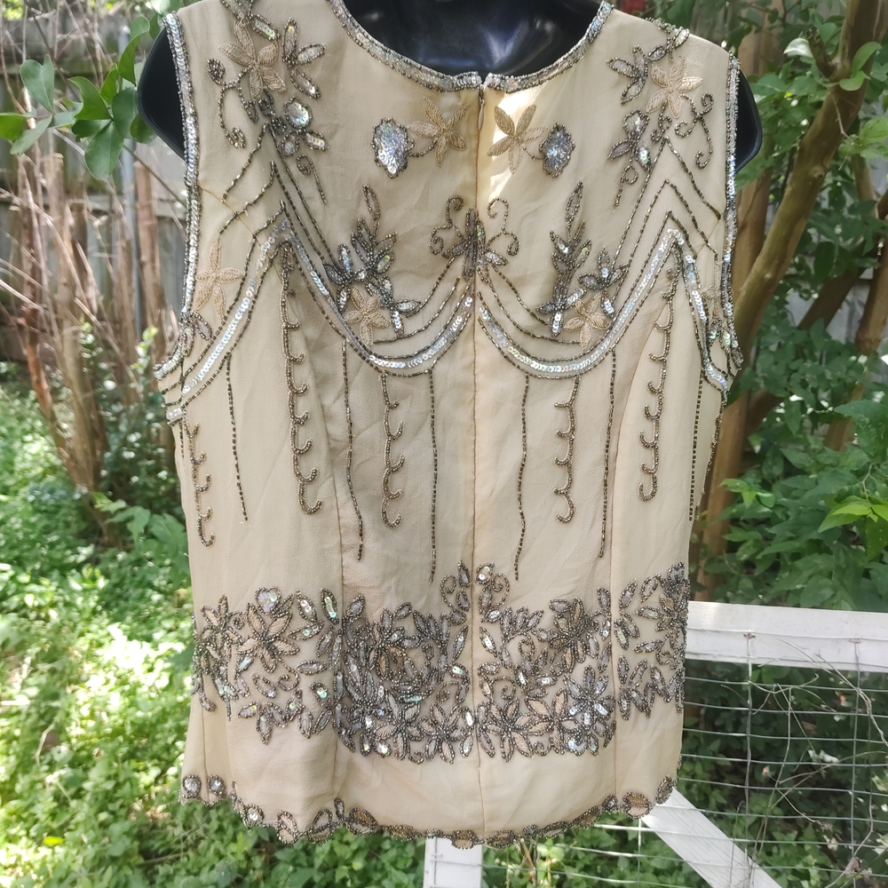 Papell Boutique Beige Beaded Sequin Top - Picture 6 of 7